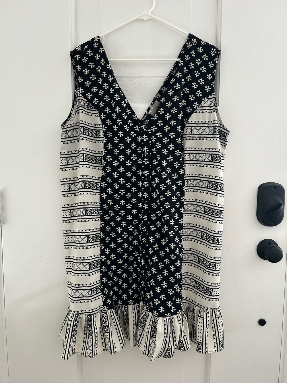ASOS Black & White Mixed Print Ruffle Hem Mini Dress